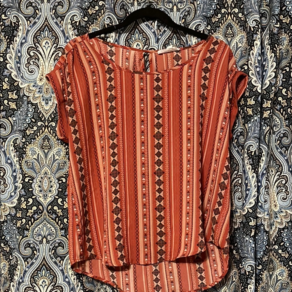 Pink Rose Orange Cap Sleeve Boxy Blouse